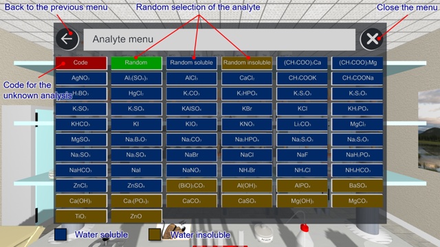 Analyte menu