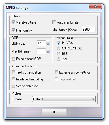 MPEG settings