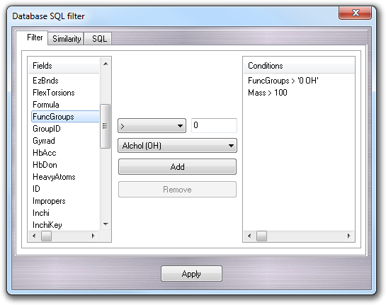 Database SQL filter