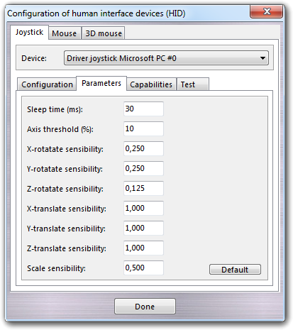 Joystick parameters