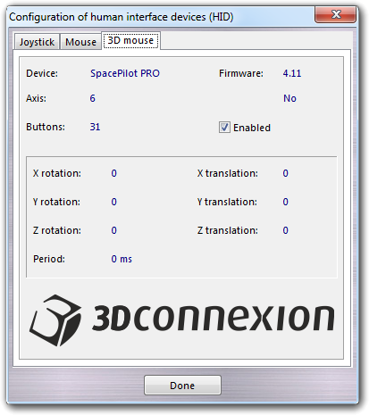3D mouse configuration
