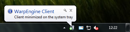 WarpEngine minimized on the system tray